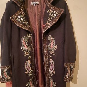 Dark Brown embroidered long coat